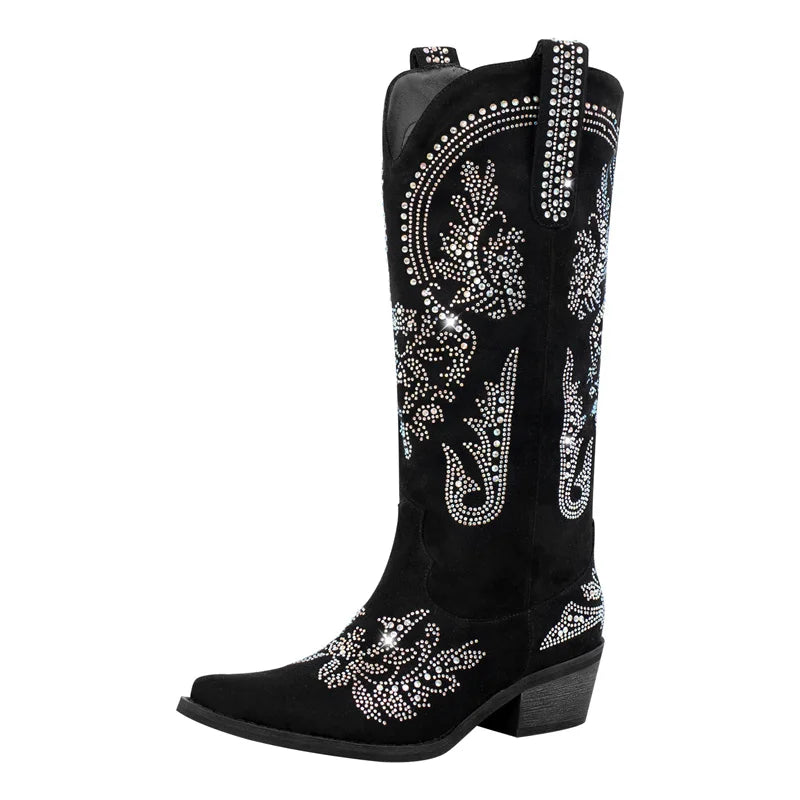 Women Pointed Toe Rhinestone Western Cowboy Boots