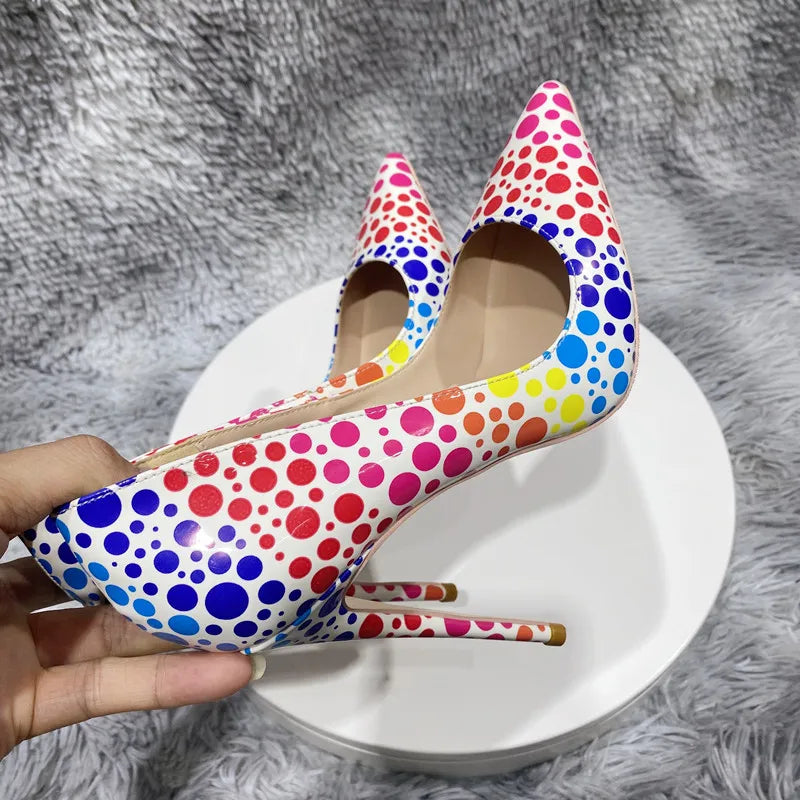 12cm sexy color dot pointed high heels Women's high heels