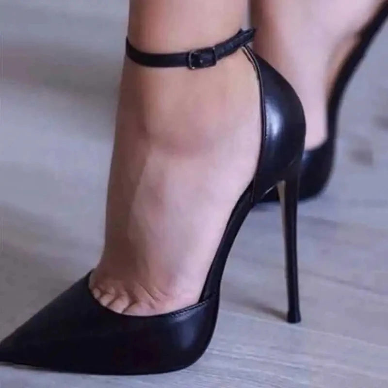 Patent Leather Women Ankle Strap D'orsay Stiletto Pumps Pointed Toe Sexy High Heel