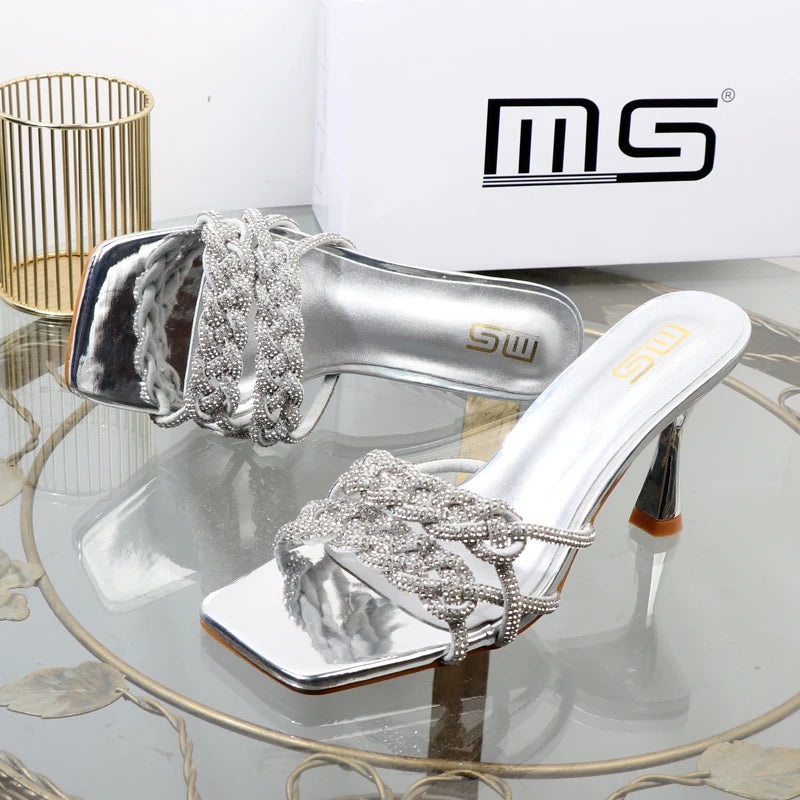 Rhinestone slippers in autumn new hollow out stiletto sandals  high-heeled shoes