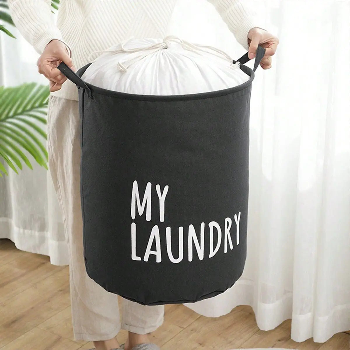 1pc-Foldable Drawstring Laundry Basket Large Capacity Waterproof Clothes Storage Basket