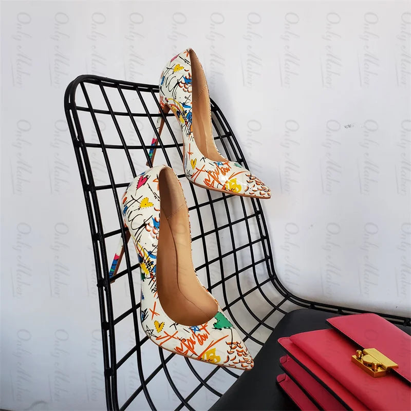 Women Graffiti Colorful Sexy Stiletto 12cm High Heels Wedding Party Women Shoes