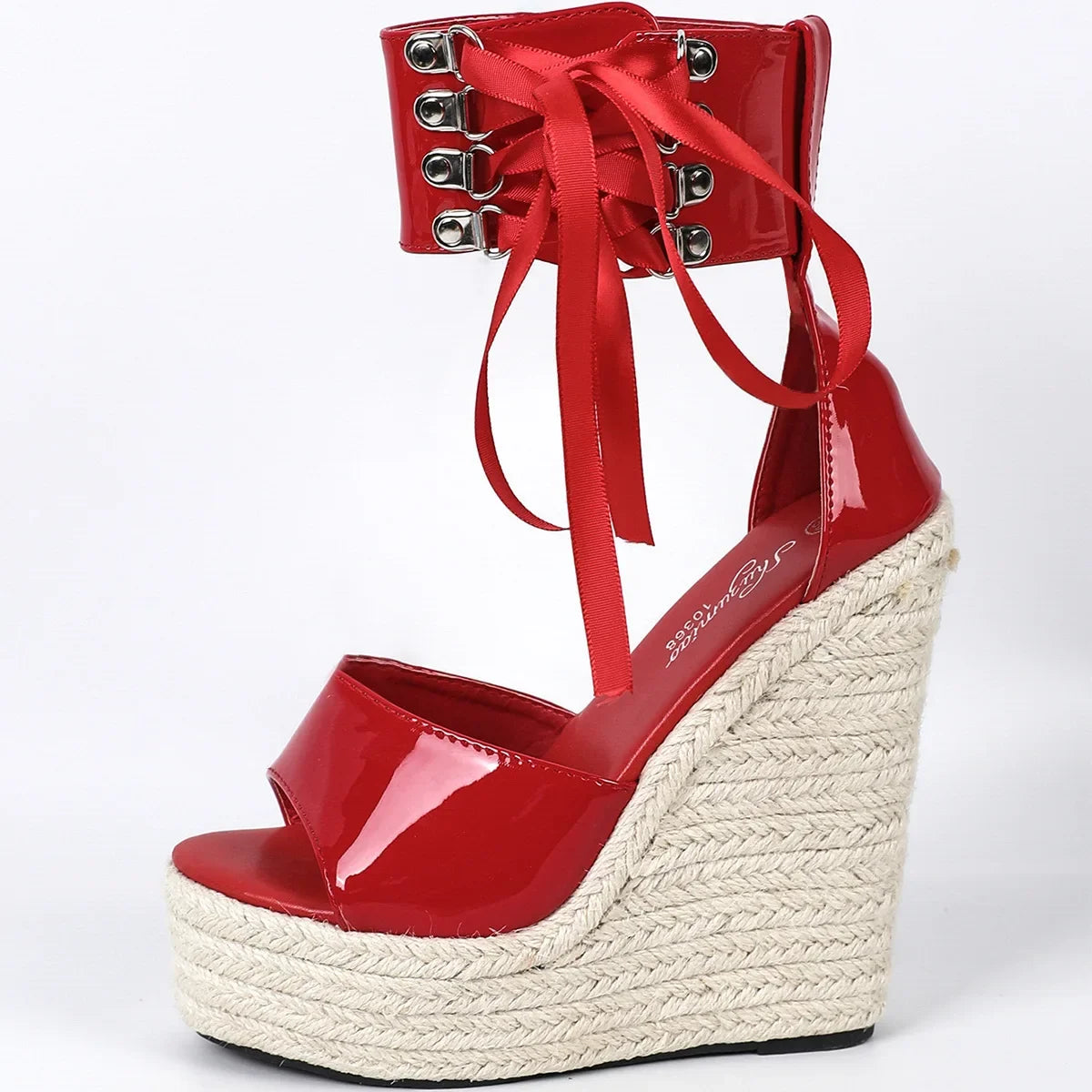 Summer Wedge Sandals Lace Up Cover Strap Women Straw Rope Weave Platform Pumps