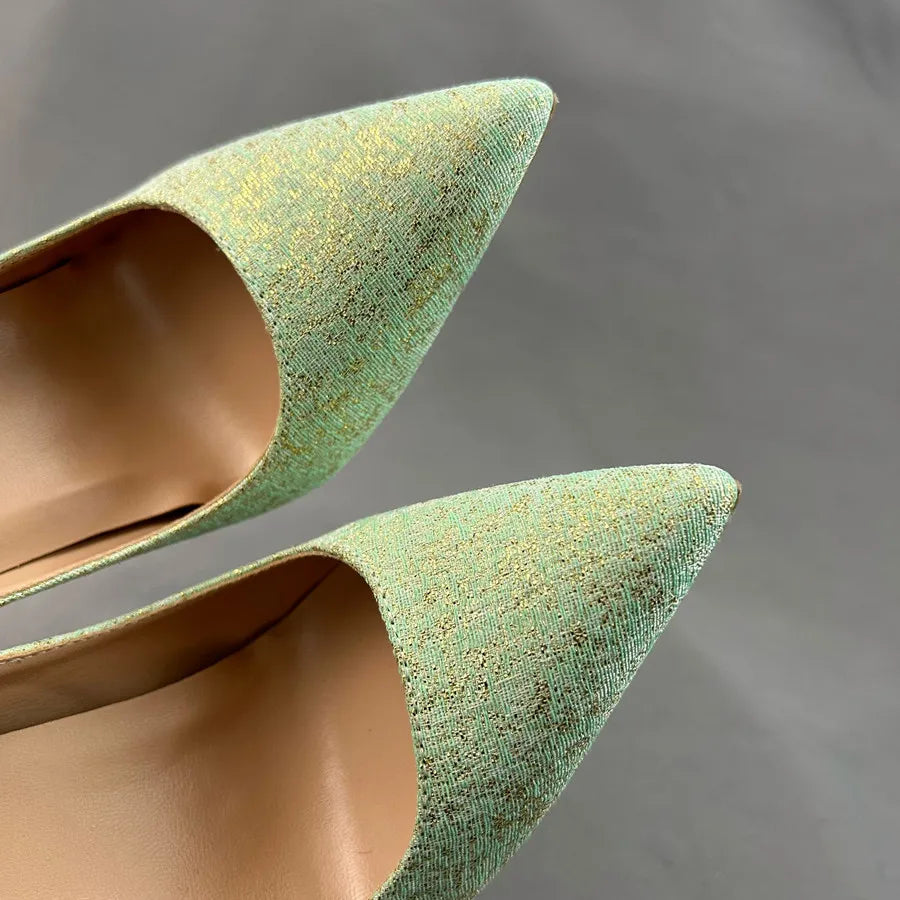 Glitter Green Women Pointy Toe High Heel Shoes