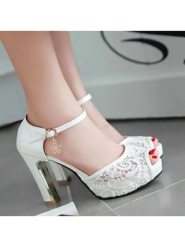 Women Summer Lace Mesh Shoes Fish Mouth 9.5High Heel