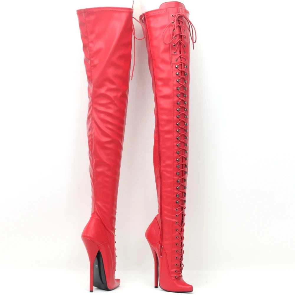 18CM Super High Heel Pointed Toe Side Zip Stiletto  Nightclub Thigh Long Boots