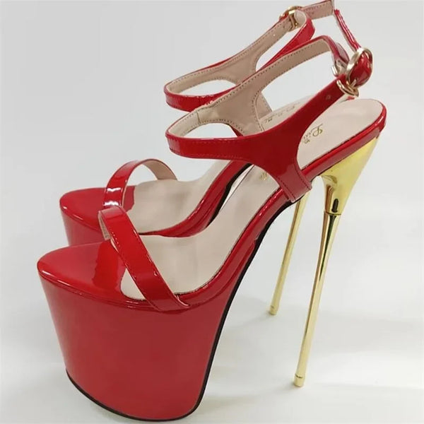 22cm Metal Super Thin High Heels Platform Sandals Buckle Shoes Woman Pumps