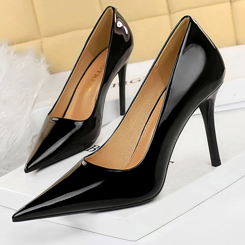 Patent Leather Woman Pumps Pointed Toe High Heels Sexy Women Office Shoes