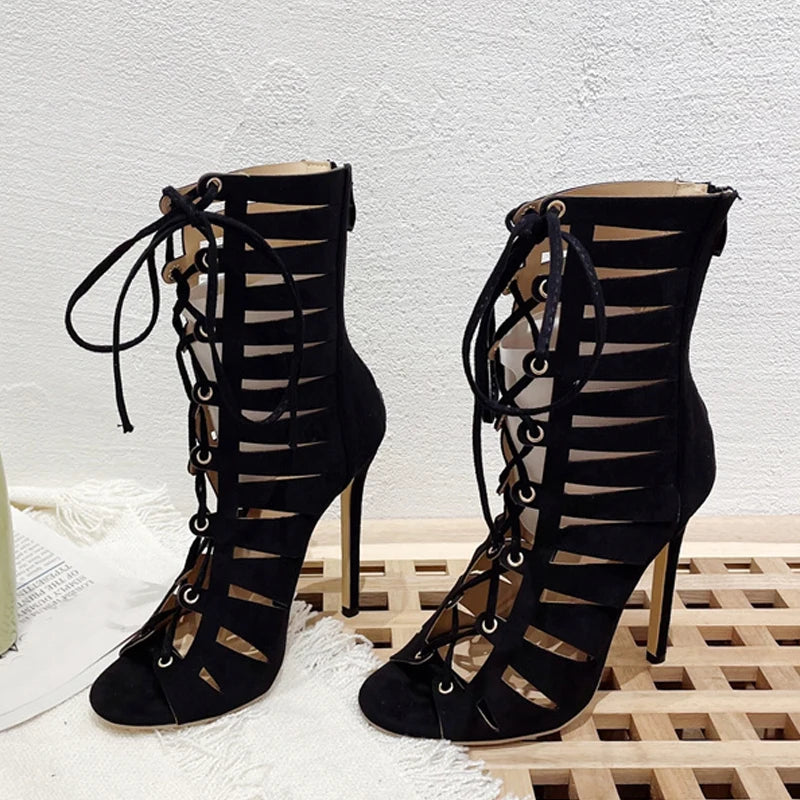 Summer Fashion Hollow Out Cross Tied Women Ankle Boots