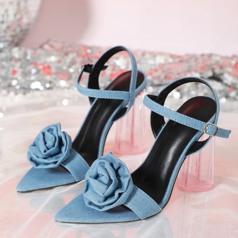 Women Street Sexy Sandals Summer  Heart Shaped Transparent High Heels