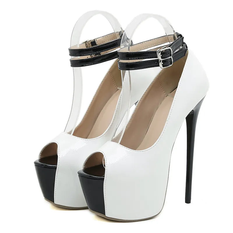 Fashion 16.5CM Design Double Buckle Strap Platform Sandals Women Pumps