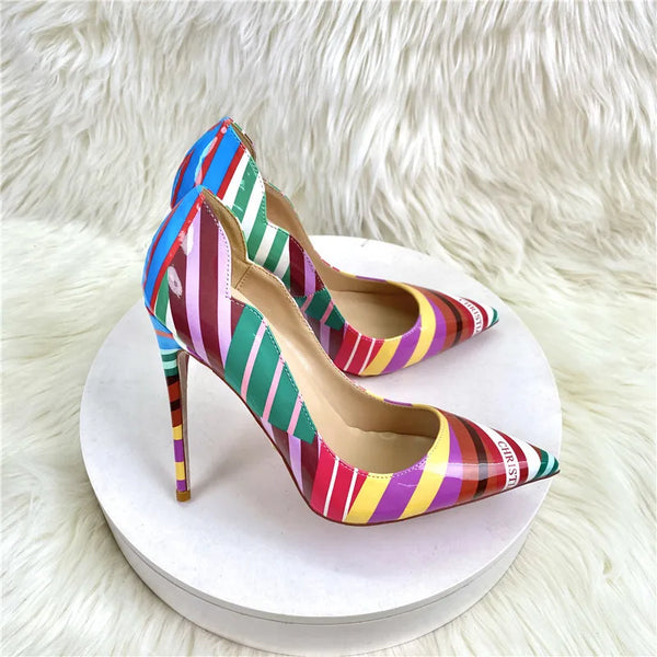 12cm Women's striped high-heeled shoes graffiti shoes