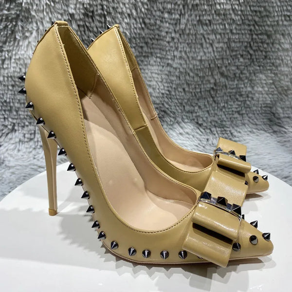 12cm matt  bow rivet high heels Women's high-heeled shoes