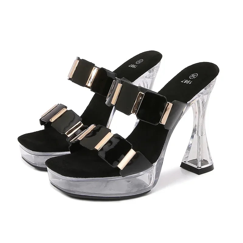 Summer Elegant Sequin Women Shoes 12cm Super Thin High Heels Sandals