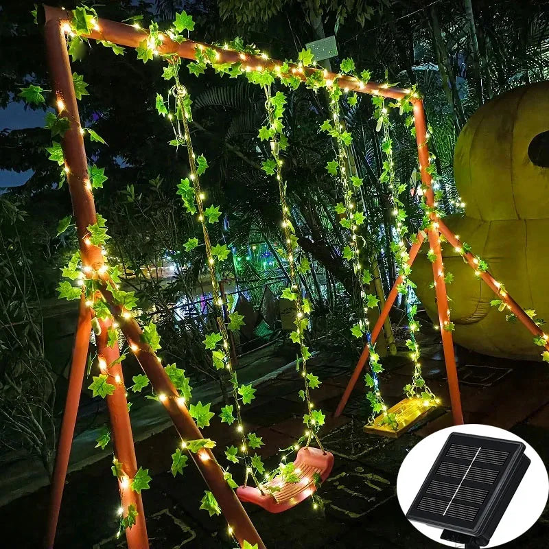 10m Solar Ivy Green Leaf Light Outdoor Waterproof 100LED Solar Power Fairy Garland String Lights