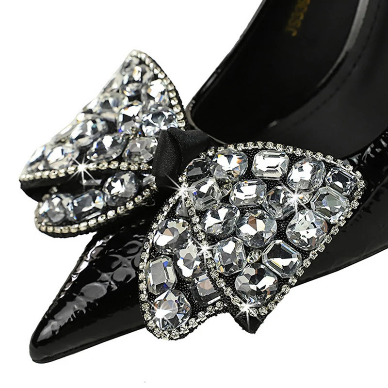 Stilettos Women Pumps Pointed Shoes Lady Heels Bowknot Design Rhinestone High Heels
