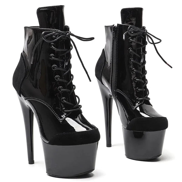 Patent Leather Upper 17CM/7Inches Fashion Women's Platform Party High Heels Modern Boots