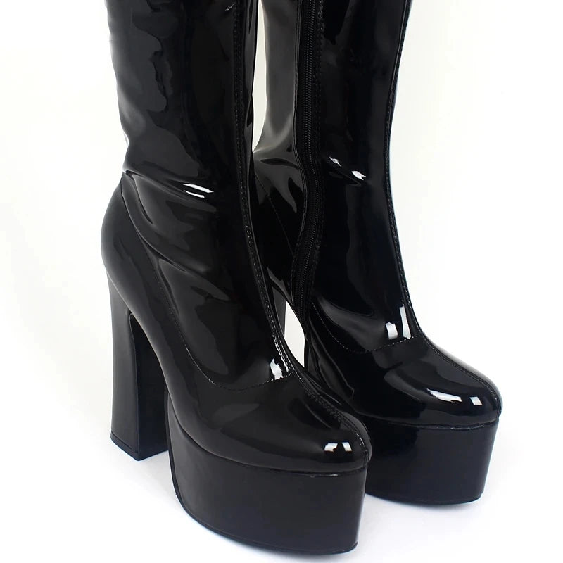 Women Over-The-Knee Boots Side Zip 15CM High Chunky Heels Platform