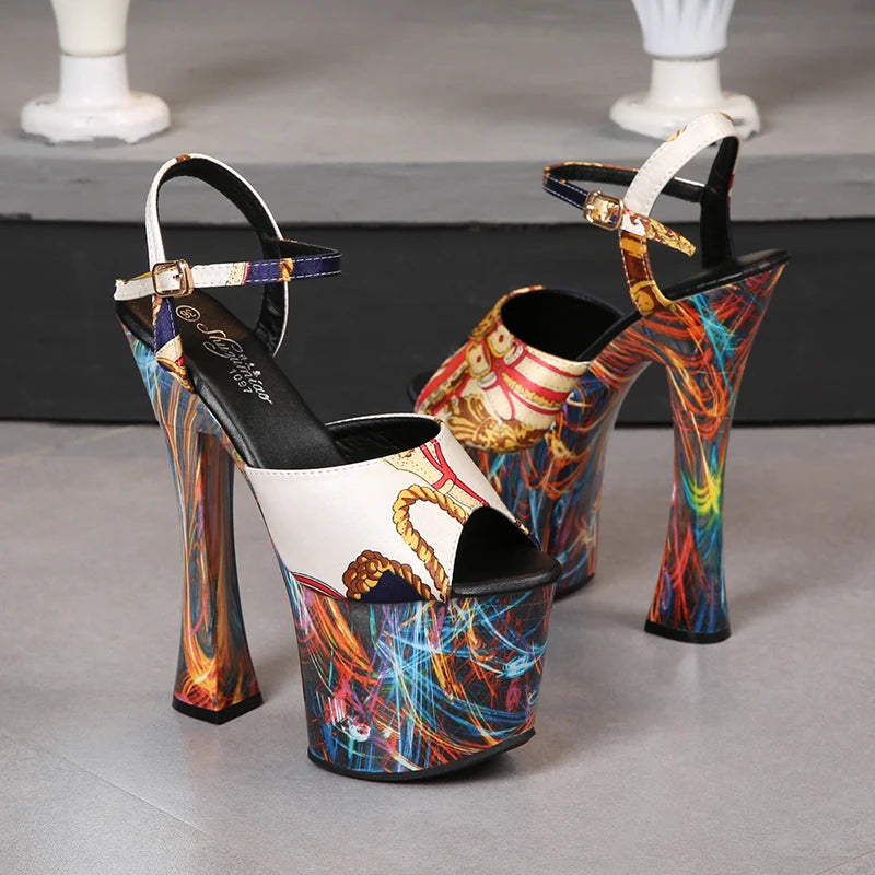 Fashion Printing Sandals Platform Shoes For Woman Summer Sexy 18cm