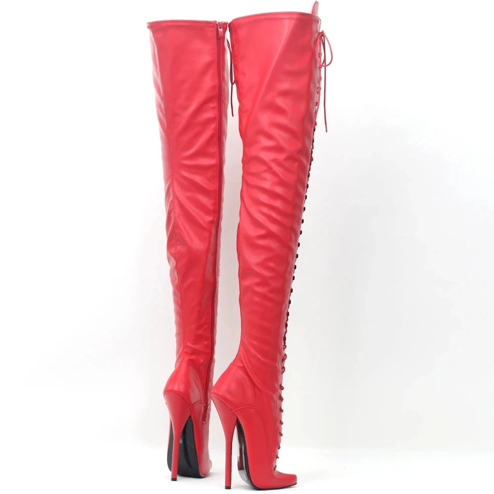 18CM Super High Heel Pointed Toe Side Zip Stiletto  Nightclub Thigh Long Boots