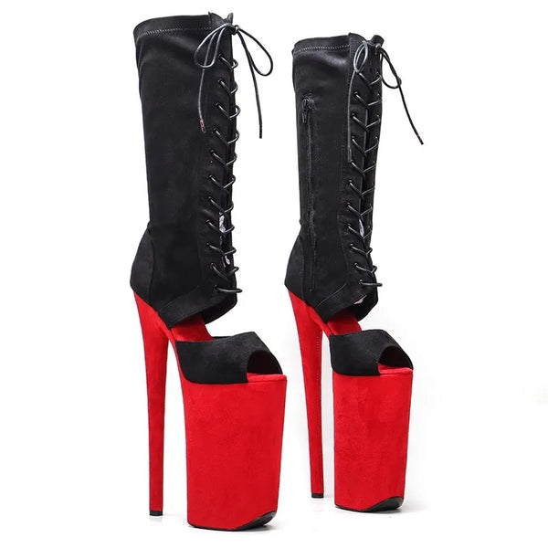 26CM/10inches black with red suede upper sexy exotic High Heel boot