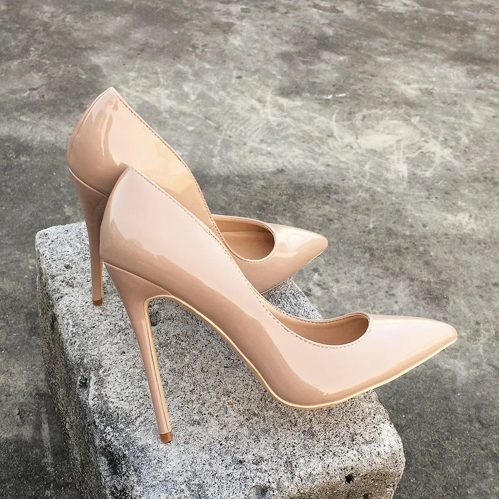 OL  Solid Nude Patent Women Pointy Toe Stiletto High Heels