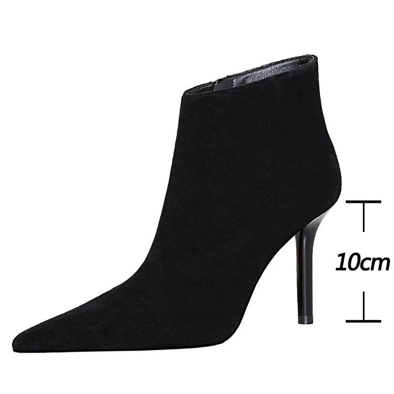 Suede Ankle Boots For Women Heels Winter Boots Pointed Stilettos High-heeled Boots
