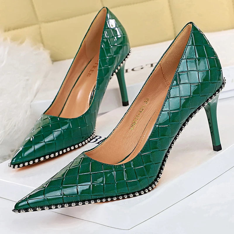 Sexy Party Rivet Woman Pumps  NHigh Heels Stiletto Pu Leather Women