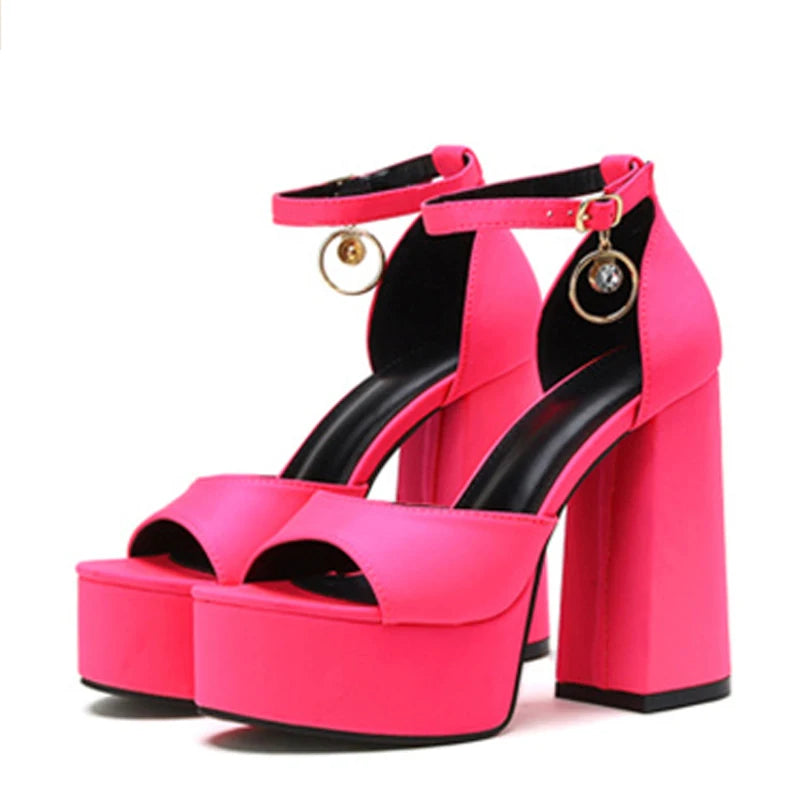 Summer Peep Toe Ankle Strap Sandals Women Sexy Thick High Heels