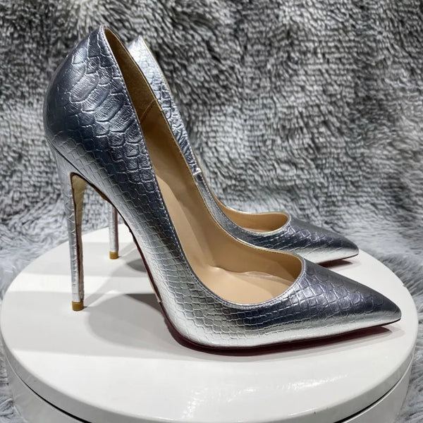 Silver serpentine Pumps Pointed Toe high heels 12 cm Women Shoes