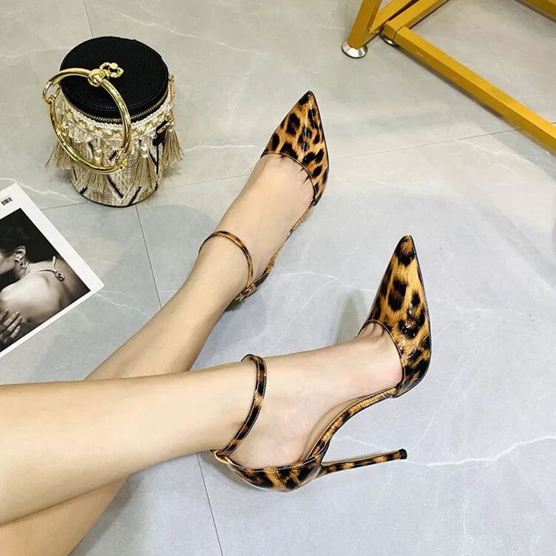 Fashion 12cm sexy leopard stripe sandals female leopard print gladiator sandals