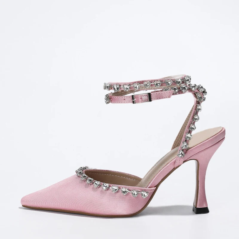 Sexy Heart Shaped Crystal Ankle Strap Women Pumps Sandals