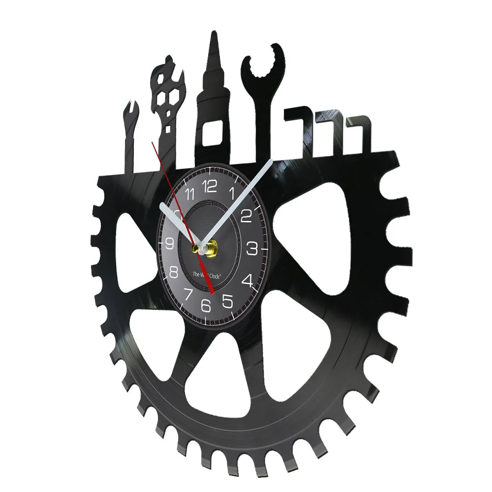 Bicycle Repair Gear Logo Vinyl Music Record Wall Clock