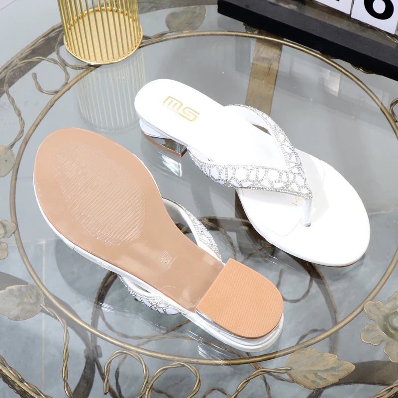 summer wear clip toe low heel rhinestone women's slippers