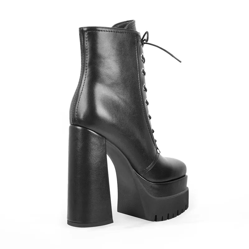 Platform Square Toe Punk Ankle Boots Block Chunky High Heel