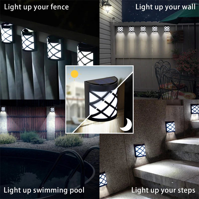 Solar Fence Lights 6 LED Outdoor Solar Deck Lights 7 Colors Changing Waterproof Wall Lamp
