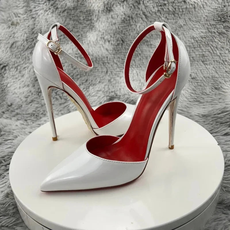 Patent Leather Women Ankle Strap D'orsay Stiletto Pumps Pointed Toe Sexy High Heel