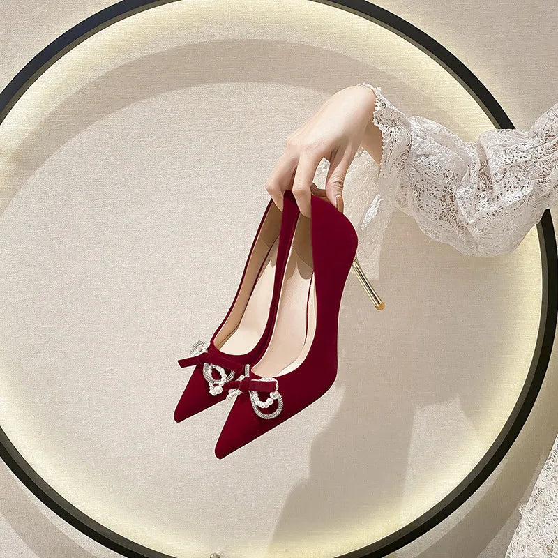 Fashion New Women's Exquisite Suede Red High Heels Women's
