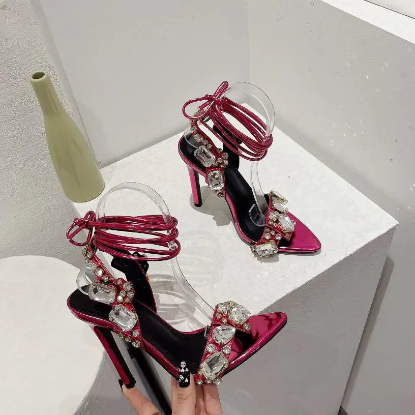 New Style Cross Strap Sandals 11cm Thin High-Heeled Buckle Shoes Woman