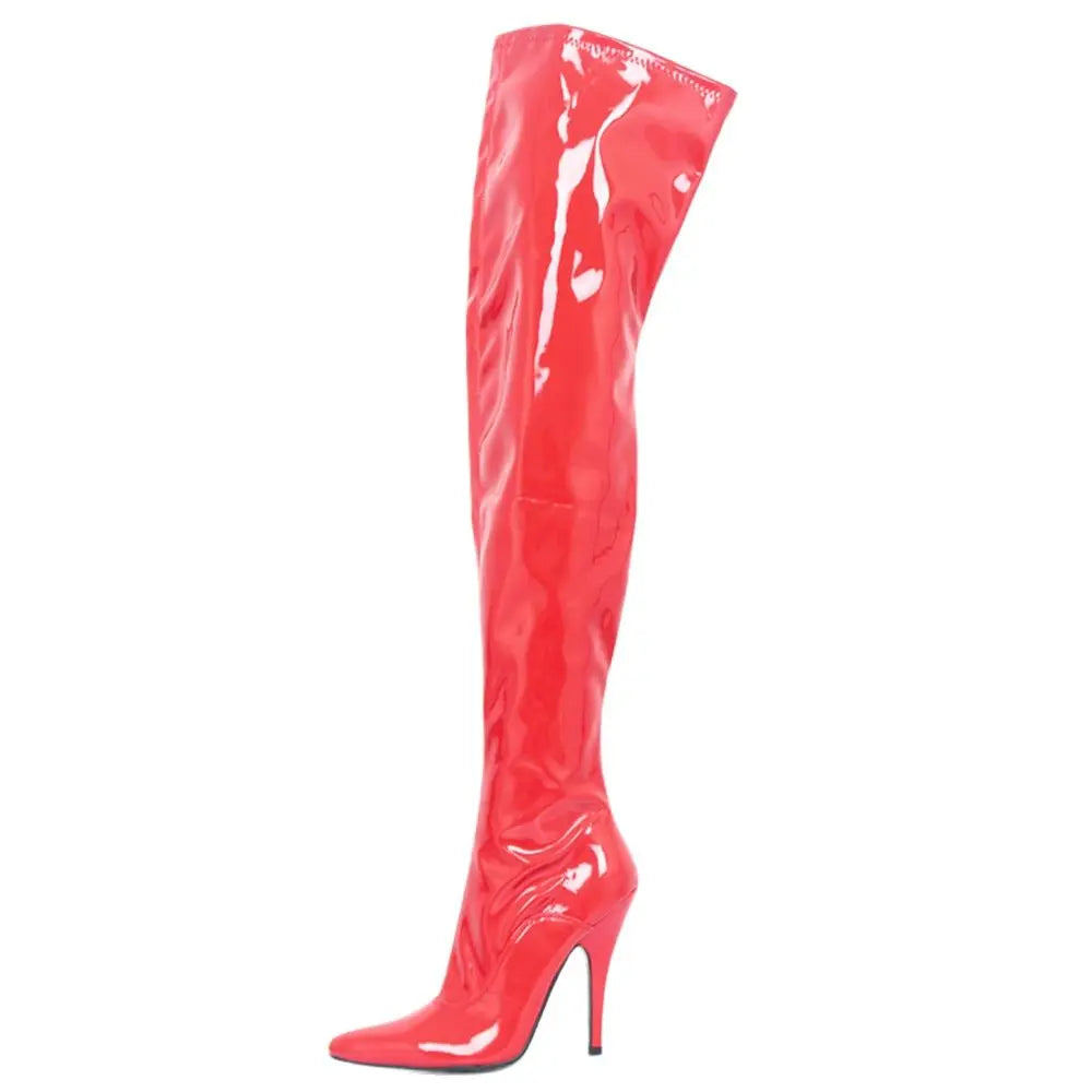 Over-the-Knee Boots 12CM High Heel Pointed toe ZIP Pu Leather Thigh Long Boots C