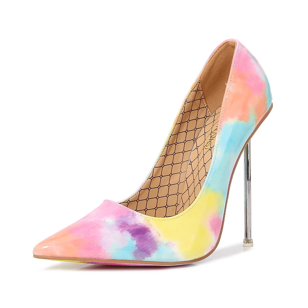 Floral Printed Soles 12cm Metal Thin Heels Women Shoes Dance Pumps