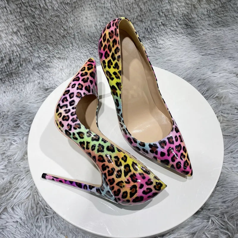 12CM High Heels Patent Leather Printed Slip On Dress Shoes