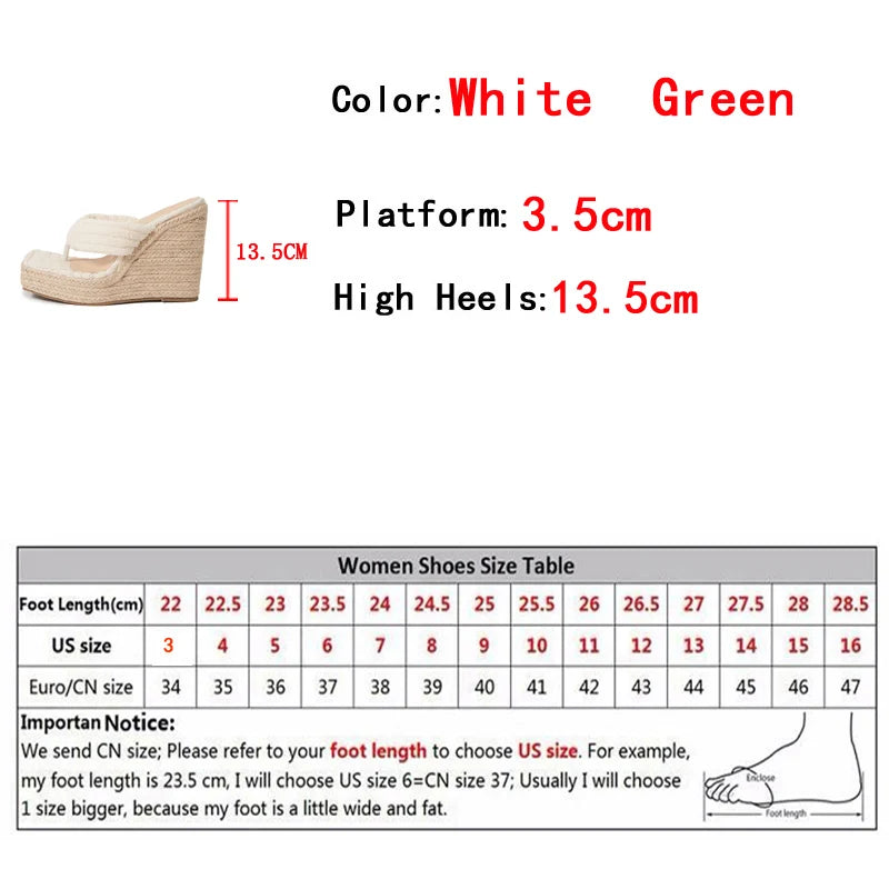 Green Corduroy Narrow Band 13.5CM Wedges Heels Slippers