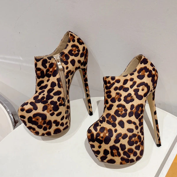 Spring Autumn Sexy Leopard Print Round Toe Extreme High Heels