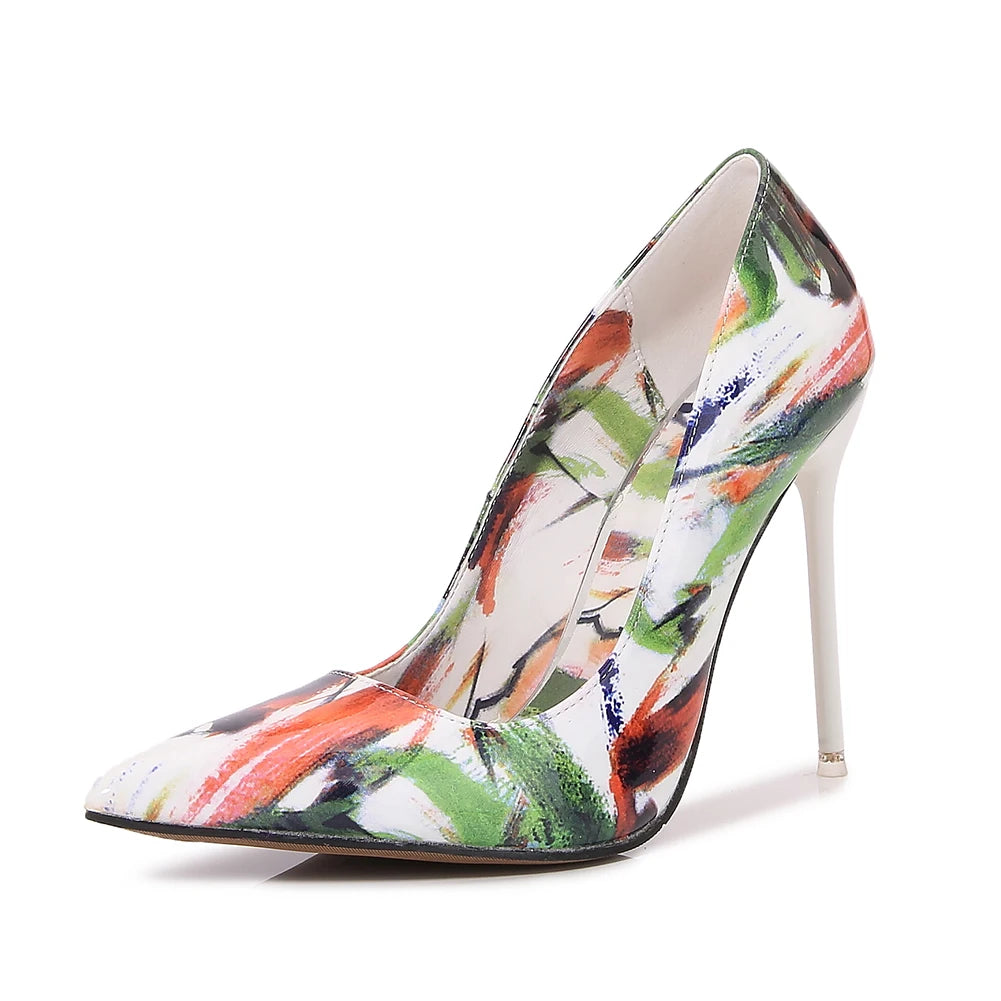 Floral Printed 11cm Ultra High Thin Heels Women Shoes Dance Pumps