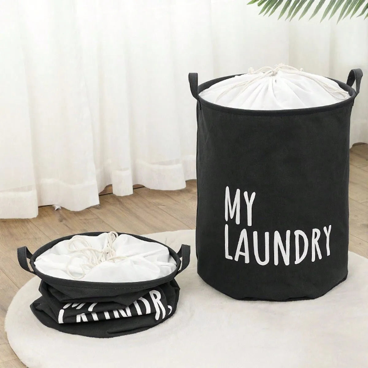 1pc-Foldable Drawstring Laundry Basket Large Capacity Waterproof Clothes Storage Basket