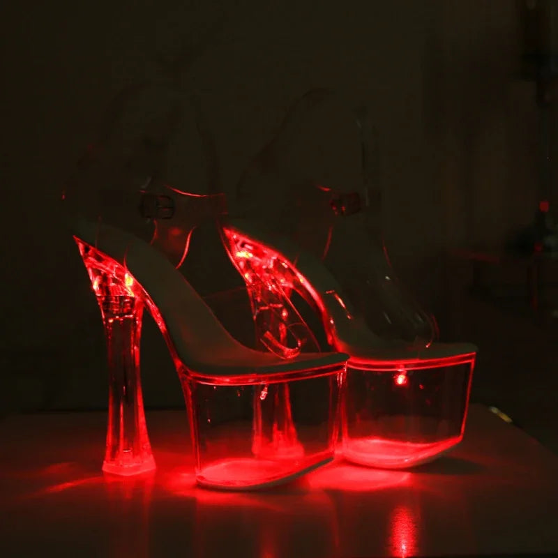 Summer Catwalk Shows LED Light 18cm Thick High Heels Sandals