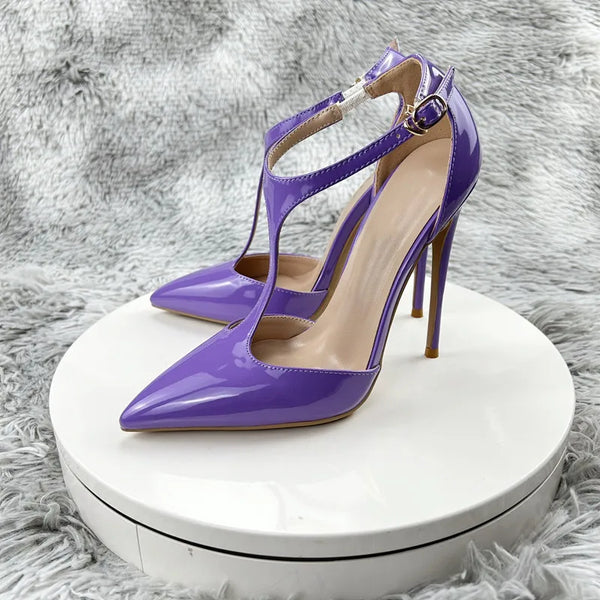 Purple Buckle sandals  Women Patent Pointed Toe Stiletto High Heels