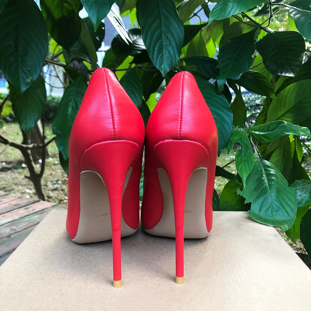 Elegant All Red Matte12cm Stiletto Pumps Women Sexy Pointed Toe High Heels