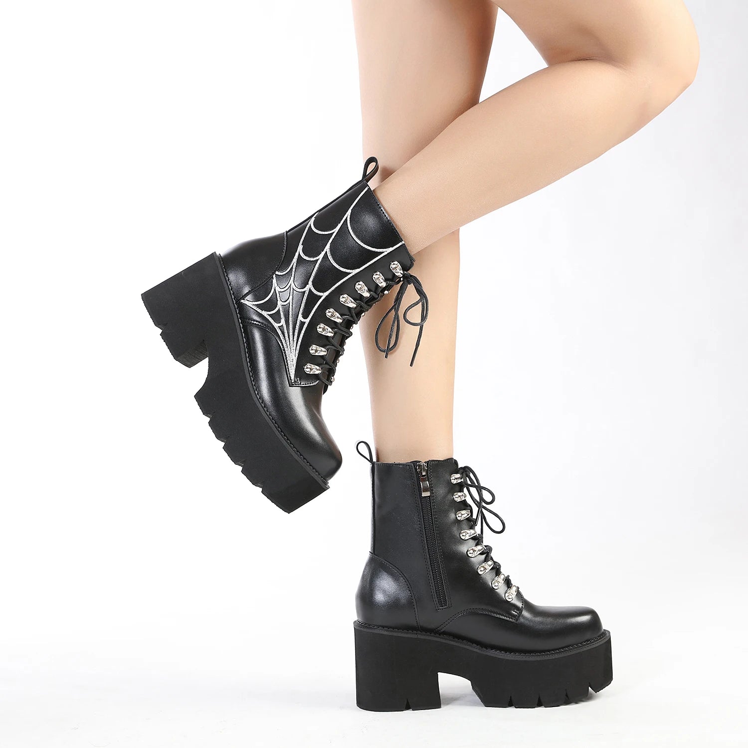 Women's Punk Ankle Boots 8cm 10cm Cosplay Thick High Heels zipper Pumps